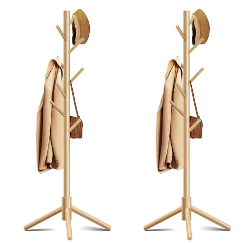 Azaeahom 8-Hook Freestanding Coat Rack 3 Adjustable Heights Nature 2PCS