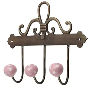 Indian-Shelf Ceramic Wall Hangings - Pink Wall Hangers - Dot Wall Hooks - Key Hangers for Wall - Cupboard Hooks - Wall Key Holder - Cloth Hanger - Door Hanger - Robe Hooks - 3 Pack [7 Inches]