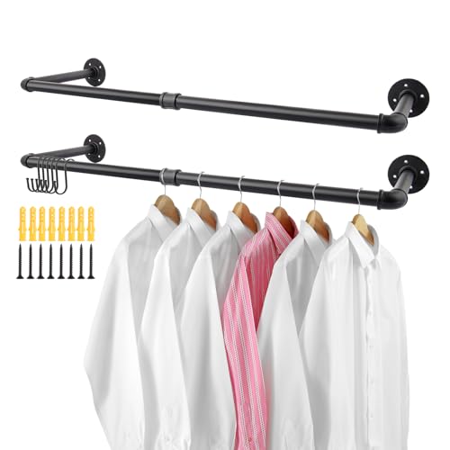 ASelected Wall Mounted Clothes Rail 92Cm Industrial Pipe Clothes Bar Rack Heavy Duty Retro Wall Tidy Rail for Home Shops Bedroom Cloakroom Etc