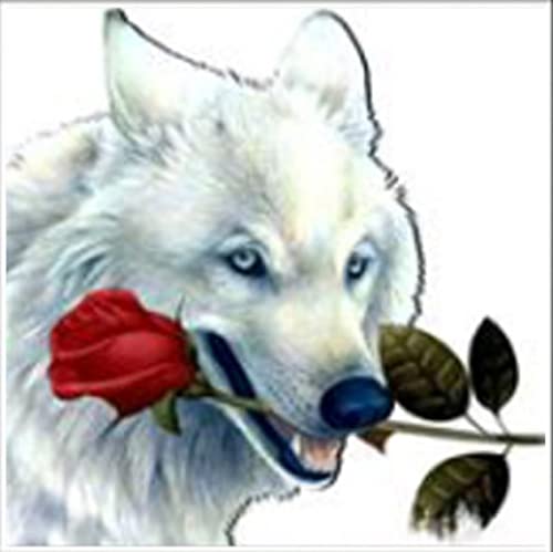 Peinture au diamant 5D loup blanc et rose, le cadeau d'anniversaire idéal