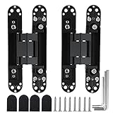 MARNER 2 Set 6 Inch Hidden Door Hinges Zinc Alloy Heavy Duty Invisible Hinge 180 Degree Swing Concealed Hinge 3 Way Adjustable Butt Hinge 6 x 2.5 x 1 Inch Black (2 Hinges)