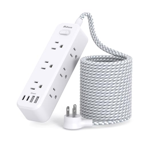 Mifaso Extension Cord, Surge Protector Power Strip, Long Power Strip with 9 Outlets 4 USB Ports, Extension Cord with Multiple Outlets, USB Power Strip for Dorm Room Essentials, College(15FT, White)