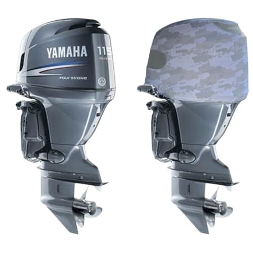 Image of Grey Digital Camo Outboard Motor Cover for Yam F115 [Pre-2014] (Rear Vents) | Made in USA to Stay on While You Run! | 117D