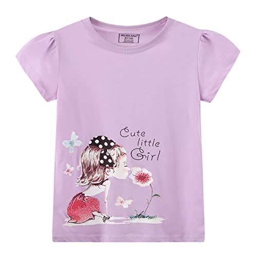 Image of Girls Graphic T Shirts 3 Pack 100% Cotton Short Sleeve Tees for Toddler Little Big Girls Cute Printed Casual Summer Tops