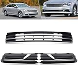 MotorFansClub Front Bumper Lower Grille with 1 Pair Fog Lamp Bezel Covers Fit for Volkswagen VW Passat S 2016 2017 2018 2019 (No Logo)