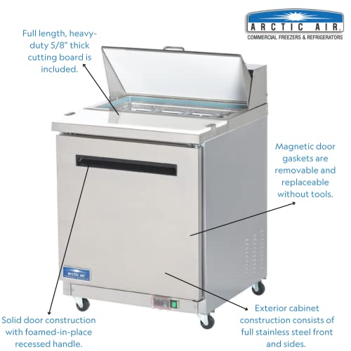 Arctic Air Amt28R 28-Inch 1-Door Mega Top Refrigerated Sandwich/Salad Prep Table With Refrigerated Base, 115V, Silver #TOP1