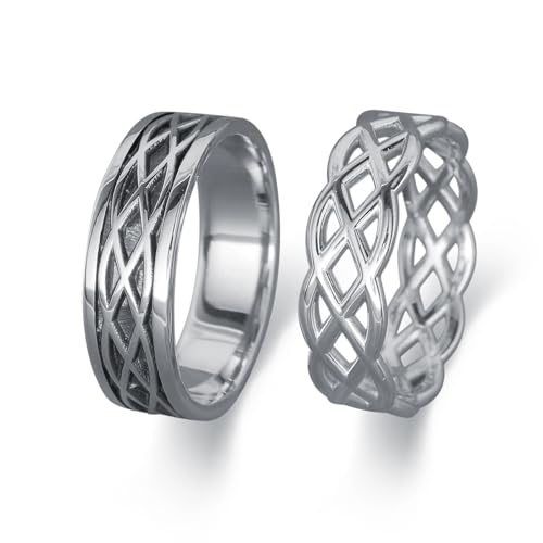 10K 14K 18K Solid Gold Celtic Couple Ring Set - 925 Sterling Silver Eternity Couple Wedding Rings Set - Anniversary Engagement Matching Bands Gift for Women and Men - Free Engraving3