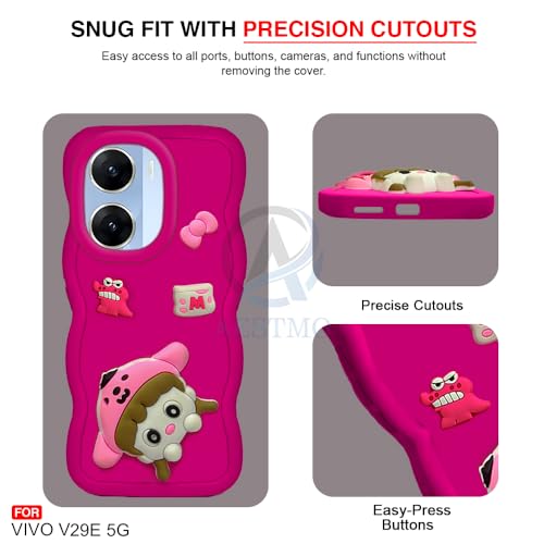 Image of AESTMO Back Case Cover for Vivo V29E 5G | 3D Cute Fun Cartoon Characters | Anti Slip Grip Cute Wave Curly Frame Shape | Full Body Protection Back Cover for Vivo V29E 5G (Pink)