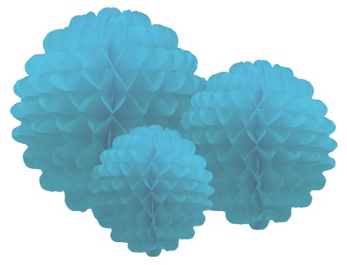 Party Partners Design Hanging Honeycomb Tissue Aqua Blue Pom-Pom Decoration Balls, Set of 3