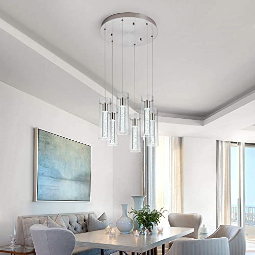 Votag Pendant Lights Kitchen Island Kitchen Lights Modern Crystal Bubble Glass Pendant Ceiling Light Fixture For, Dining Room, And Restaurant - 48W Integrated Led Hanging Light Dimmable.(6-Light)… #TOP3