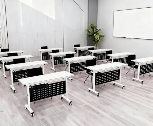 QINOL Heavy Duty Folding Table with Locking Wheels, Commercial-Grade Rolling Desk for Office, Training Room, School Classroom, Co-Working Spaces - Quick Assembly,12 Pack