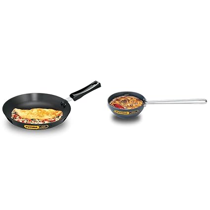Hawkins - L10 Futura Hard Anodised Frying Pan, 25cm and L34 Futura Hard Anodised Tadka Spice Heating Pan 2 Cup,480ml/3.25mm Thick