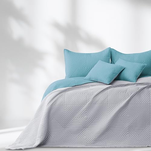 RESTILO Tagesdecke blau grau 220x240 Bettüberwürf zweiseitig Softa – Ansicht 3