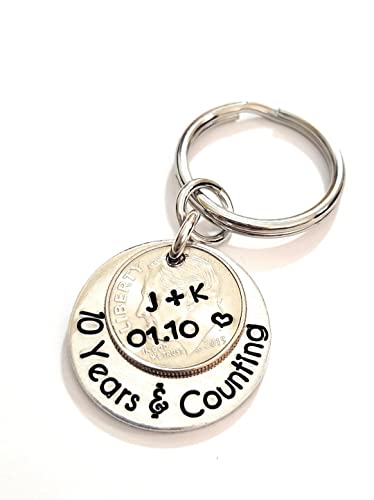 Personalized 10 Years And Counting Key Chain With A 2013 Dime 10Th Wedding Anniversary Date #TOP9