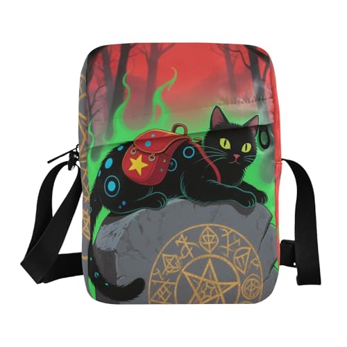 KLL Halloween Black Cats messenger bags for women Vegan Leather mens crossbody bag small Travel Shoulder Handbags