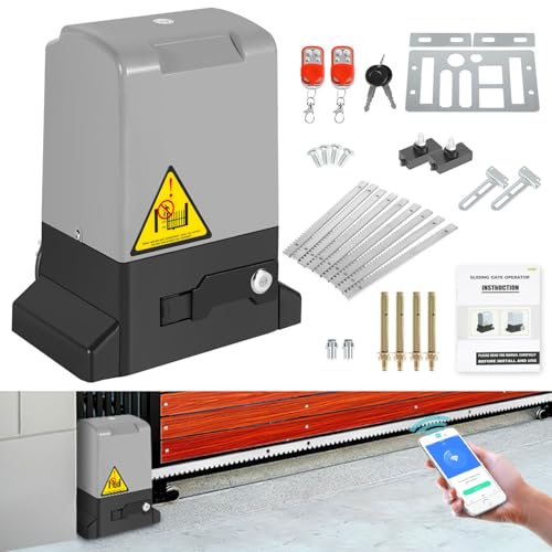 Peviasot Kit de motorisation de portail coulissant, 370W 800 kg Smart WiFi avec 2 télécommandes, 4 m de crémaillère, 2 clés de déverrouillage et fonction de fermeture automatique