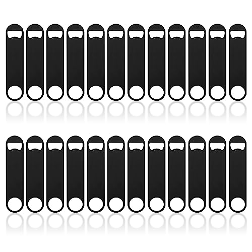 Ohiyoo 24 Pack Flat Beer Bottle Opener 7 inch Heavy Duty Stainless Steel Flat Bottle Opener Metal Beer Bottle Openers Black Beer Openers for Bartender Kitchen Bar or Restaurant (Black, 7 inch)