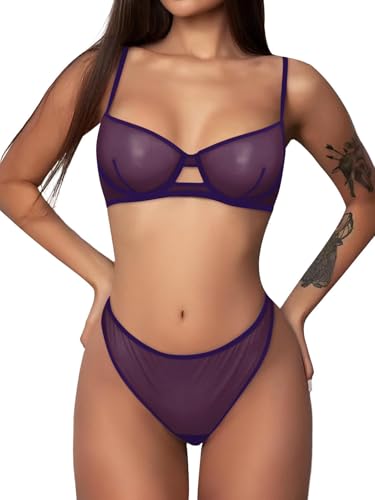 Image of Lilosy Sexy Mesh Sheer Underwire Push Up Lingerie Set Lingerie Set