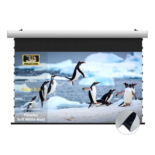 Image of WUPRO FlowArc Smart Motorized Drop Down Projector Screen Soft White Matt, Anti-Speckle,Wall/Ceiling Installation,Compatible for All Projectors (72")