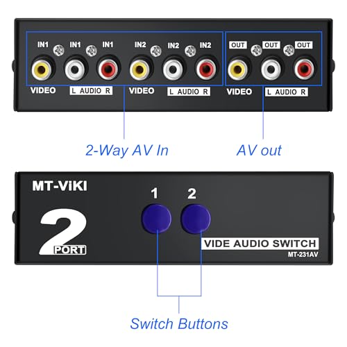 image for MEIRIYFA 2 Way AV RCA Switcher Splitter 2 in 1 Out, 2 Port AV RCA Swit