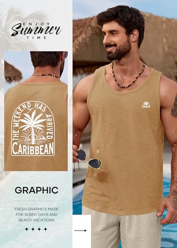 Image of VOGSTART Mens Graphic Muscle Tank Top Beach Slub Cotton Sleeveless Shirts | Design, Print, Casual, Summer, Vacation, Holiday, Surf, Hawaiian, Workout, Vintage, Tropical
