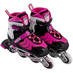 Patines En Linea Niña Baratos Calma Dragon Patines en Linea, Tamaño Ajustables, Profesionales para Adultos y Niños, 4 Ruedas, Skates, ABEC-7,Forro Interior, Rollers para Mujer y Hombre (Rosa, S)
