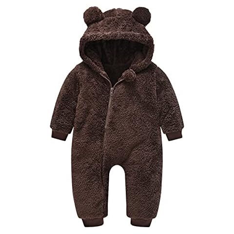 Mokitoni Baby Fleece Jumpsuits Infant Bear Ear Snowsuit Plush Newborn Hooded Romper Warm Coat Cover