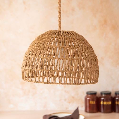 Handwoven Natural Jute Pendant Lampshade Rattan-Style Ceiling Light Shade for Boho, Rustic & Coastal Decor Wicker Dome Hanging Light Cover (H 26cm x 31cm) (1)