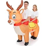 VioraWhite 2026 Couples Inflatable Christmas Costumes for Adult 2-person Xmas Ride on Reindeer Funny Blow up Family Costumes Suit
