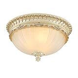 HYHDDM Lámpara de techo retro europea – Lámpara redonda de hierro y vidrio – Lámpara LED for dormitorio, pasillo y balcón, casquillo E27, 60 W máx.(B)