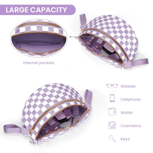 Image of hibear Checkered Crossbody Bag Spacious Bum Bags for Women Nylon Crossbody Fanny Packs Checkered Purse Belt Wallet