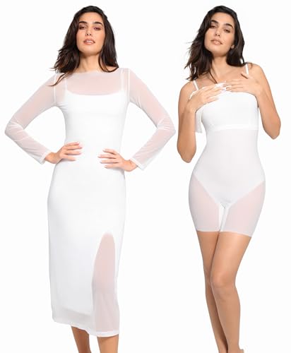 Image of Popilush Mesh Shapewear Dress Corset Date Night Dresses for Women Two Piece Club Outfits with Slit