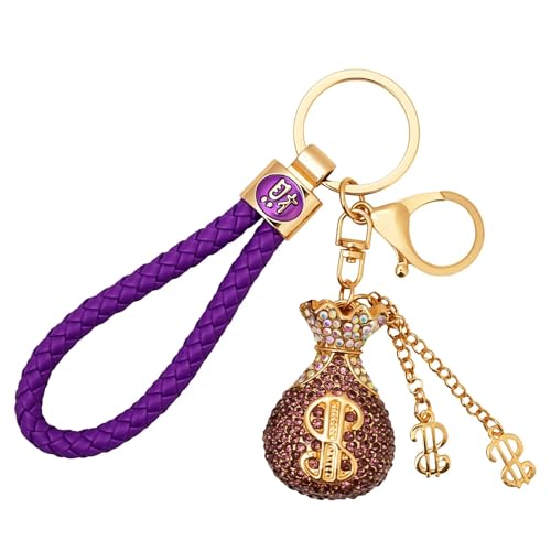 Zscendence Llavero con signo de dólar para coche, bonito monedero, llavero para mujeres, mejor amiga, madre, esposa, niña, regalos para Navidad y cumpleaños, morado, Talla única