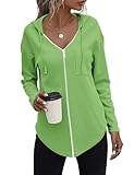 【Design】 Langärmelige Kapuzen-Sweatshirt / V-Ausschnitt / Einfarbig / Kordelkragen / Vollreißverschluss-Sweatshirt / Lockere Passform / Freizeitoberteile für Frauen / Tunic Sweatshirts für Frauen