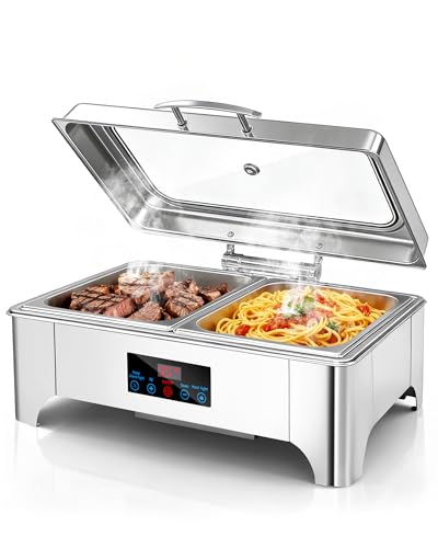 WENMILY Chafing Dish Buffet Electric, Chauffe Assiette électrique 9L, Chauffage Buffet avec contrôle d'écran Tactile et Couverture de confidentialité en Verre,...