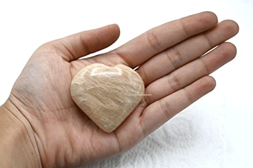 Image of Crystal Heaven Certified Cream Moonstone Heart Palm Pebbles Stones For Anxiety Stress Relief Massage-Aaa Grade Original Healing Gemstone Agate Heart Palm Stone For Yoga Meditation Spiritual