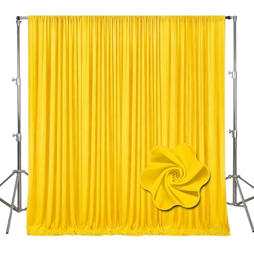 Image of 10ft x 10ft Yellow Backdrop Curtains for Parties, Polyester Fabric Backdrop Drapes with Rod Pockets for Weddings, Birthday, Photography, Mother's Day, Graduation Party Background Curtain, 2 Panels