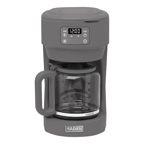 Haden Chelsea 10 Cup Digital Drip Coffee Maker with Glass Carafe, Grey & Chrome