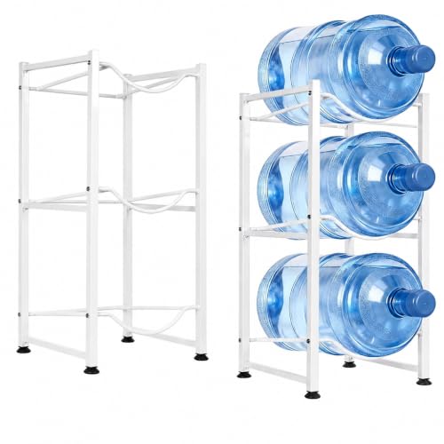 SKY-TOUCH 3 Tier Water Jug Rack 5 Gallon Water Bottle Holder Heavy Duty Water Bottle Stand Storage for Kitchen Home and Office Easy To Assemble White