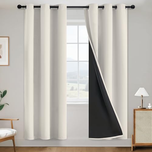 Image of SimpleHome Cream 100% Blackout Curtains Room Darkening Living Room 72 Inch