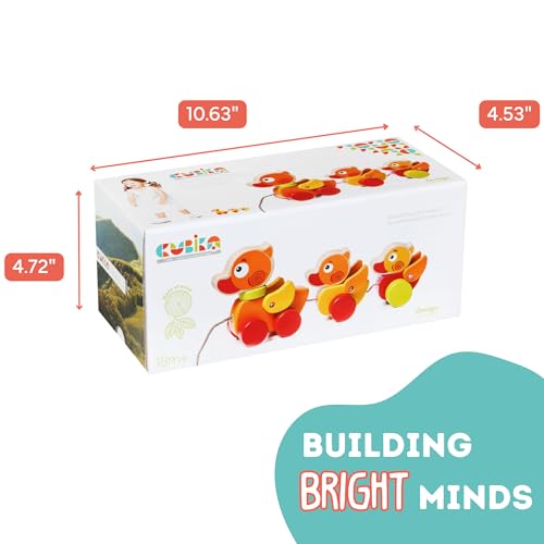 Image of Cubika Wooden Walk Along Ducks - Pull Toys for Toddlers Ages 1-3 - Montessori Inspired, FSC-Certified Wood, German Water-Based Paint - Travel-Friendly Wooden Toy for Boys and Girls