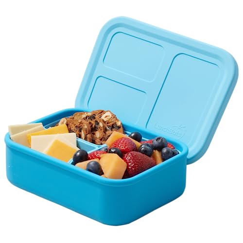 LunchBots Build -a- Bento Lunch Box, Silicone Bento Box for Kids, Multi-Compartment Lunch Container, Oven & Dishwasher Safe, BPA Free, 28 oz - Light Blue