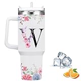 FOLAI Insulated Travel Coffee Mugs, 40oz Steel Water Bottl,Tumbler with Handle and Lid Straw,Thermal Cups for Hot and Cold Drinks Printed with Letters Personalized Unique Gifts for Women and Man(W)
