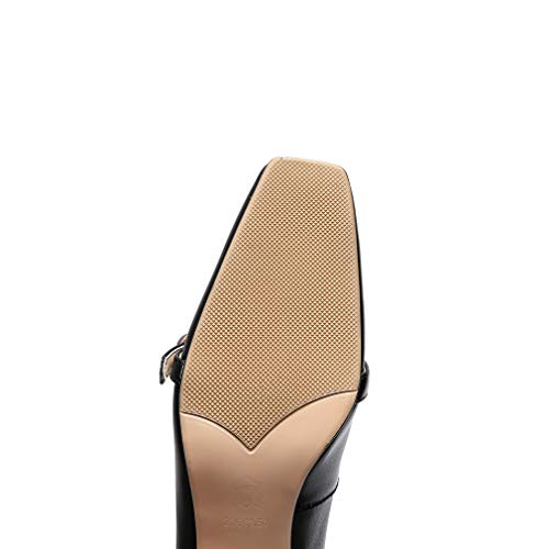 TinaCus Sapato feminino de couro legítimo feito à mão com bico quadrado, confortável, salto grosso,