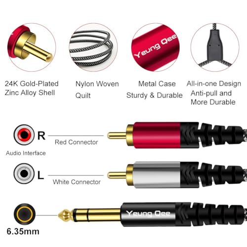 Cable 6.35 mm a 2 RCA 12 pies Splitter miniatura 2