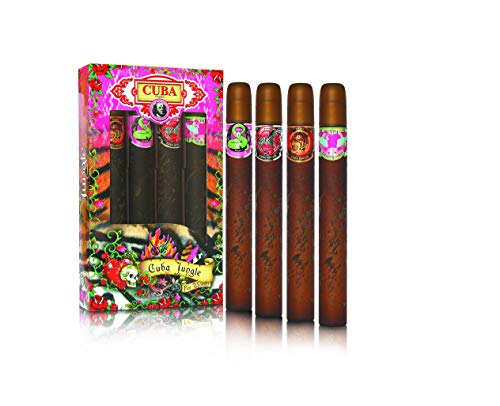 Cuba Jungle Collection 4-Piece Perfume Variety Gift Set - Includes Cuba Snake, Cuba Tiger, Cuba Zebra, and Cuba Heartbreaker - 1.17 Oz Perfume (EDP) Each
