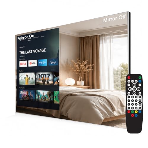 Image of Soulaca 32 Inch Bathroom Mirror Android Smart TV with ATSC Tuner, IP66 Waterproof 1080P Television, WiFi Bluetooth, Vanishing Mirror for Bathroom Spa Kitchen