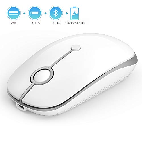 Rechargeable 2.4GHz Wireless Bluetooth Mouse, Jelly Comb MS04 Slim Triple Mode Mouse with Bluetooth, USB or Type C Connection for Laptop, iPad/iPhone(iPad OS 13, iOS 13 and Above),MacBook, PC