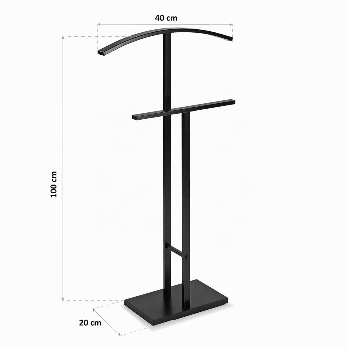 Versa Lund Moderner und multifunktionaler Herrendiener mit 2 Haken oder Aufhängern für Männer- oder Damenkleidung, Maßnahmen (H x L x B) 100 x 20 x 52 cm, Stahl, Farbe: Schwarz