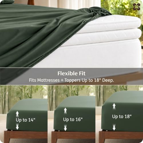 Bedsure PureWoven Queen Fitted Sheet Only, 100% Rayon Derived from Bamboo | Cooling Bottom Sheet for Hot Sleepers, Breathable & Soft, Deep Pocket Up to 18", Secure Elastic Corner Straps, Olive Green - image 5